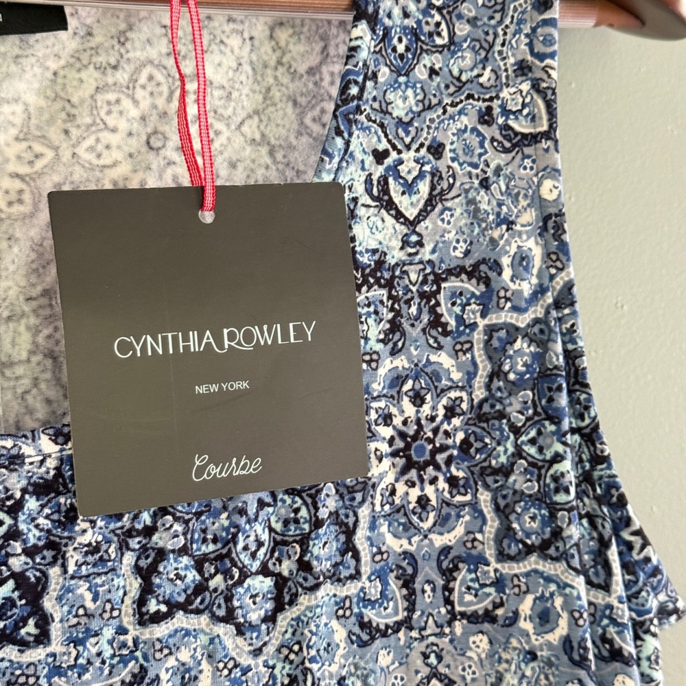 NWT Cynthia Rowley‎ Womens 1X Maxi Dress Blue Medallion Tile Print Banana Boho - Picture 4 of 9